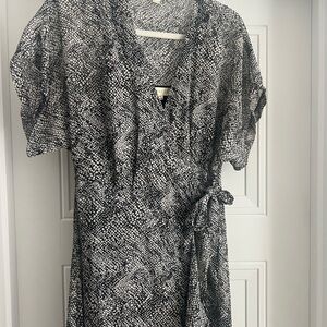 LOVESTITCH Black and White Wrap Dress with gold accents